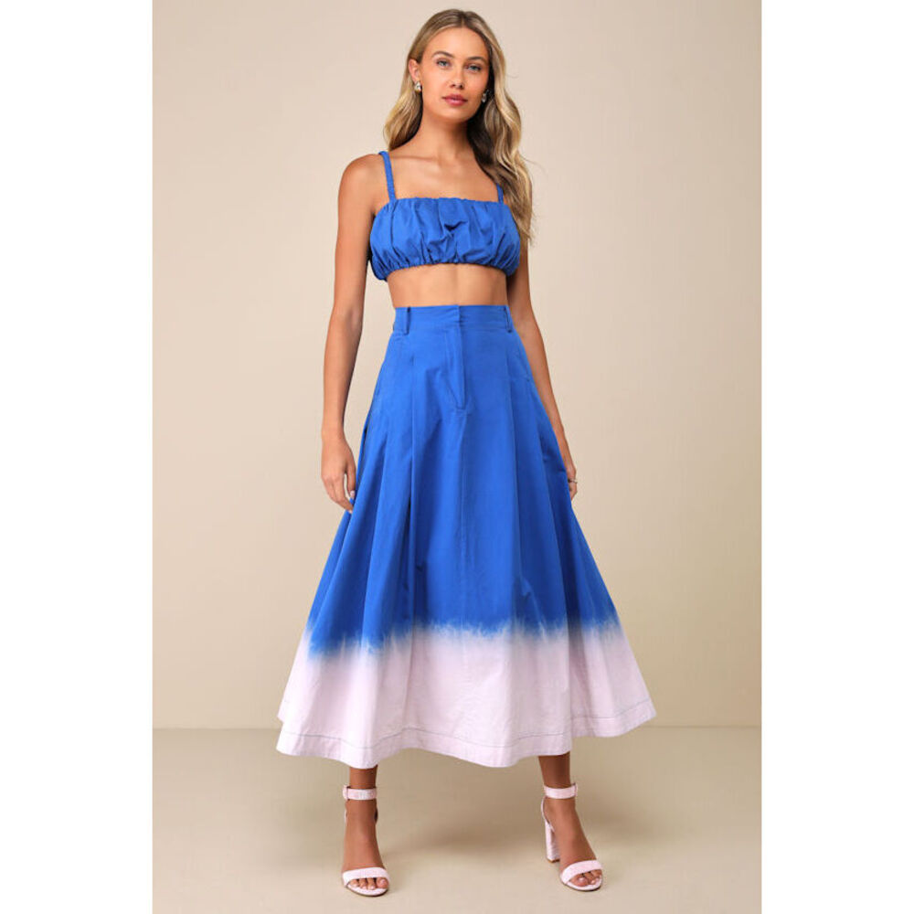 Lulus Compelling Aesthetic Blue Ombre Two-piece Sleeveless Midi Dress - Size L